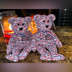 🇺🇸 Ty Beanie Baby USA Bear Pair July 4th 2000 Patriotic Plush